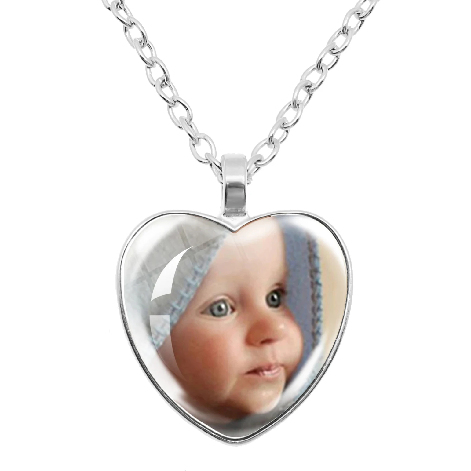 New Personalized Custom Pendant Peach Heart Necklace Glass Pendants  Mum Dad Baby Grandpa Parents Custom Gifts