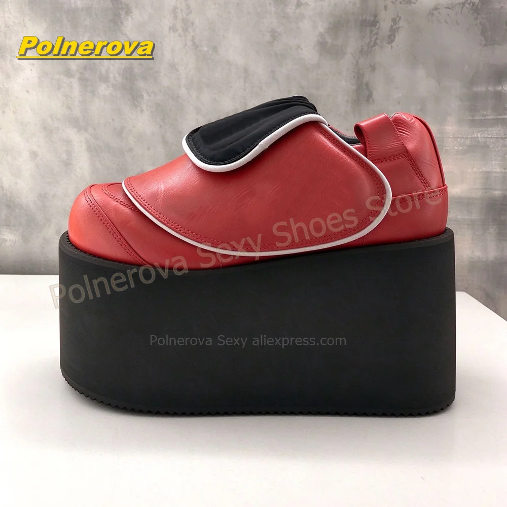 Y2K Punk Women Platform Wedge Sneakers Red Flip Cover Design Ultra Chunky Sole Alt Street Fashion Casual Footwear 2026 Trend