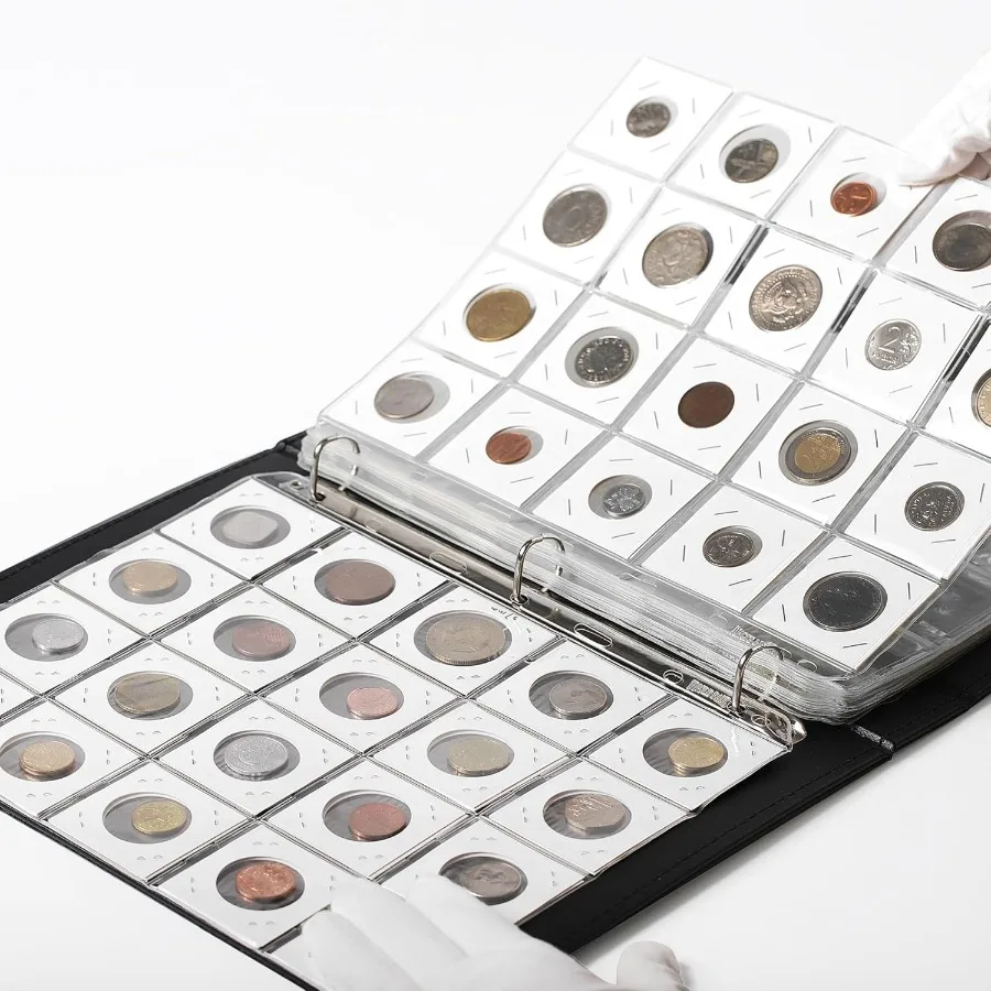 15 Sheets Coin Pocket Pages 5x5cm 2"x2" 20 Pockets Standard 9Hole Coin Binder Inserts Sleeves Coin Collection Pocket Pages