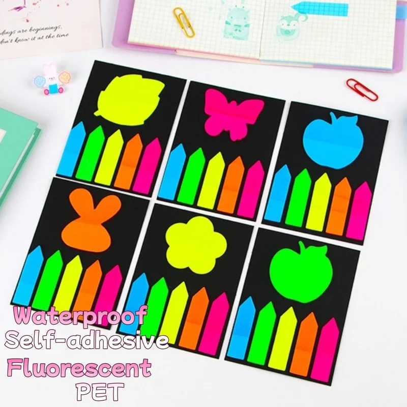 PET Transparent Index Sticker Fluorescent Strip Sticky Notes Student Self-adhesive Waterproof Classification Label Stickers