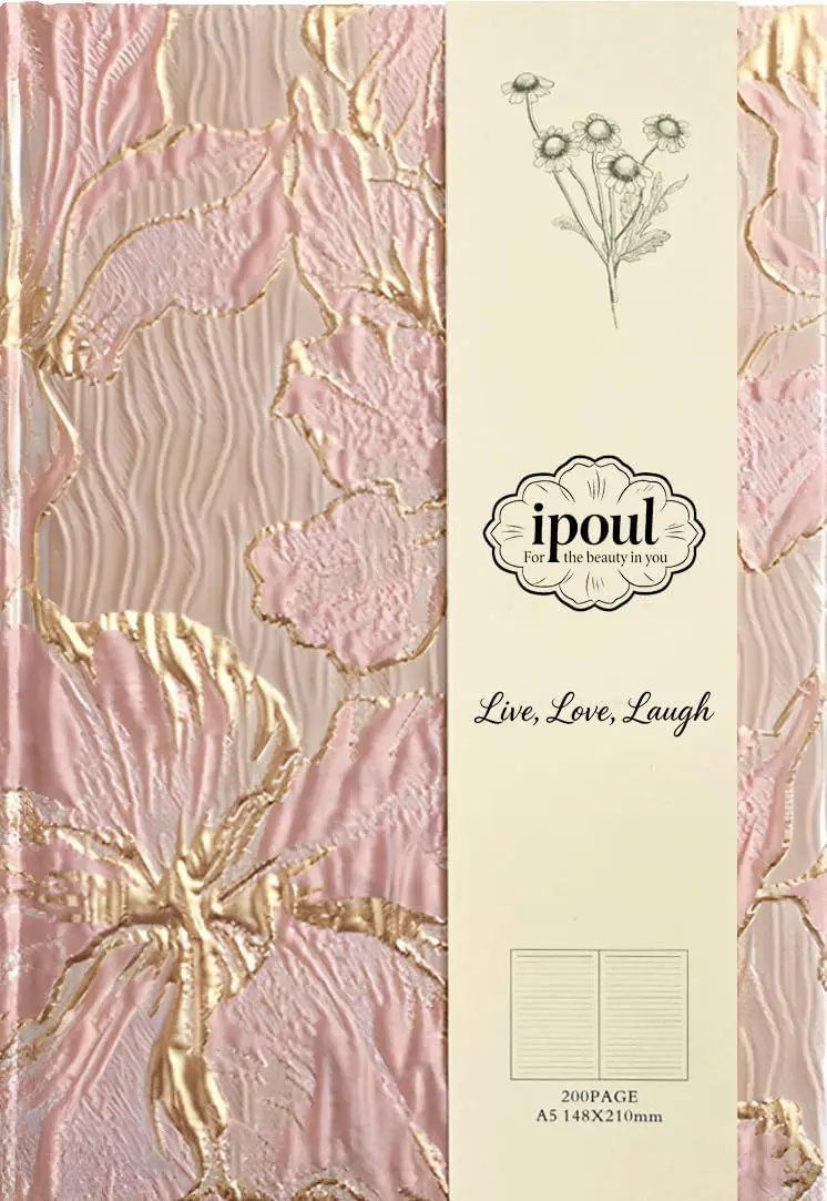 

Floral Journal for Women, Hardcover Notebook A5 6x8, Lined Pages, Lay Flat, Pink Lily Flower