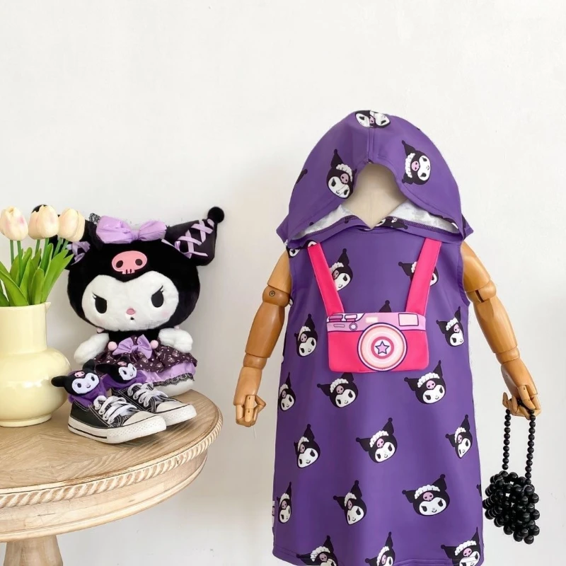 Summer Children Girls Princess Dresses Baby Clothes Kids Girl Slim Sleeveless Dress Korean Cute Kuromi Beach Dress Hoodies Dress