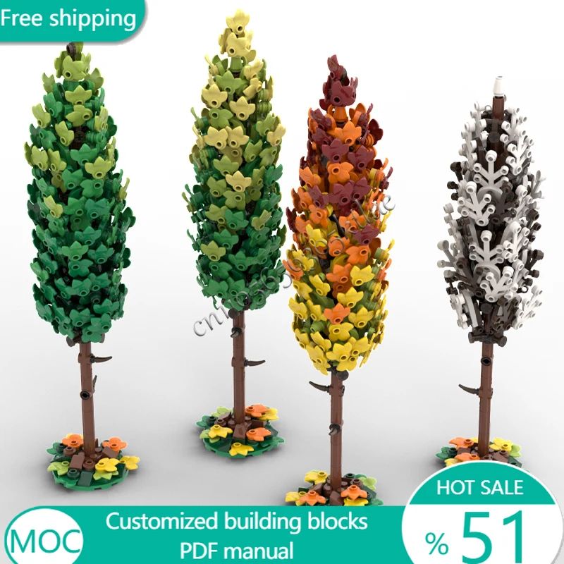 1291 PCS 사계절 포플러 MOC 맞춤형 모듈식 블록 창의적 디자인 교육용 DIY 소년 조립 장난감 선물