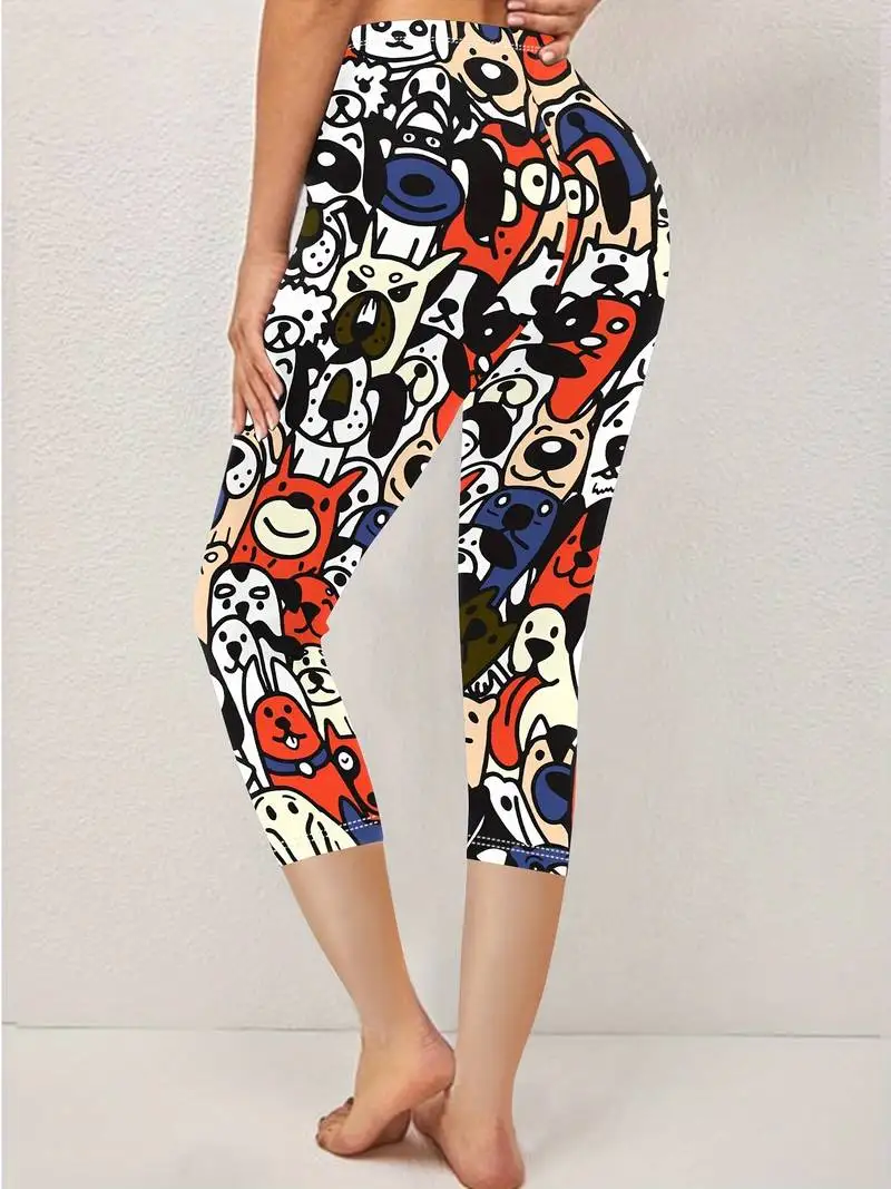 Slim-fit hip lift spring/summer print basic women\'s leggings casual capri pants