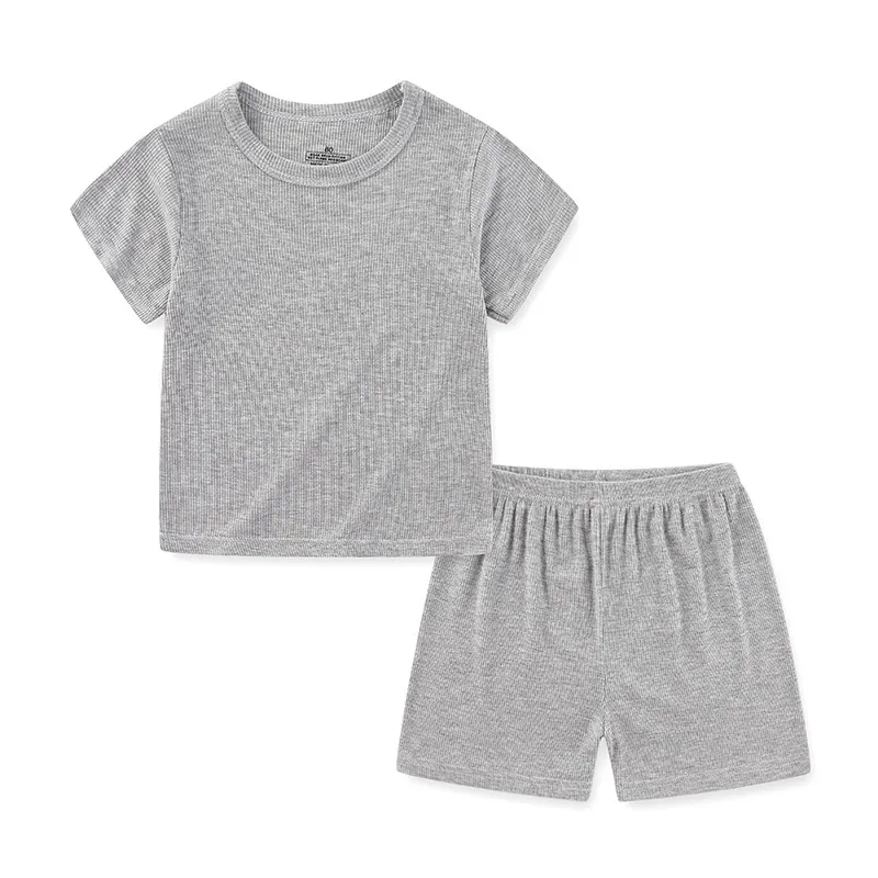 2 Pieces Solid Color Boy Sets 12M-5T Cotton Tops+Shorts Short Sleeve Girl Pajama Sets Active Casual Summer