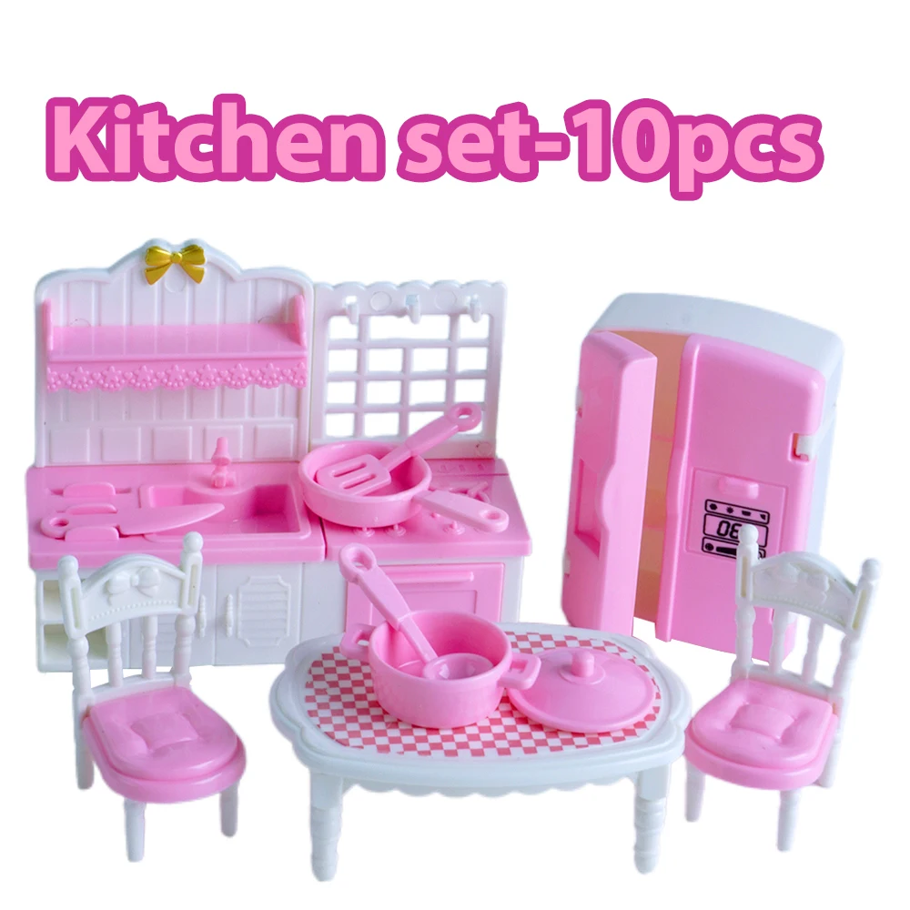 Gorąca sprzedaż śliczne Kawaii różowy 10 przedmiotów/partia miniaturowe meble do domku dla lalek akcesoria dla dzieci zabawki kuchenne rzeczy do gotowania dla dziewczyny prezenty — zdjęcie 7