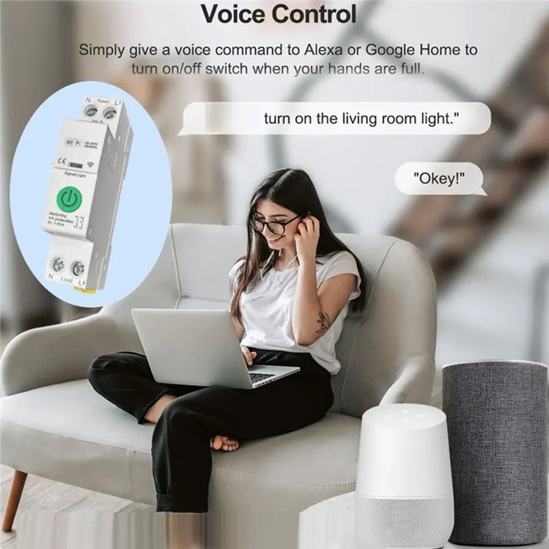 A97I-APP Remote Controlled Tuya Smart Wifi 63A Circuit Breaker Switch Timer Overload Protection 1P+ N For Google Home Alexa