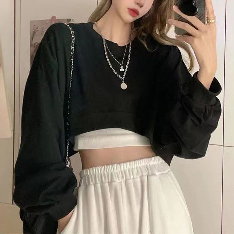 Spring Autumn Women Two Pieces Sets Long Sleeve Hoodies+Camisole Vintage Outfits Solid Color Tracksuit Female Fashion Streetwear