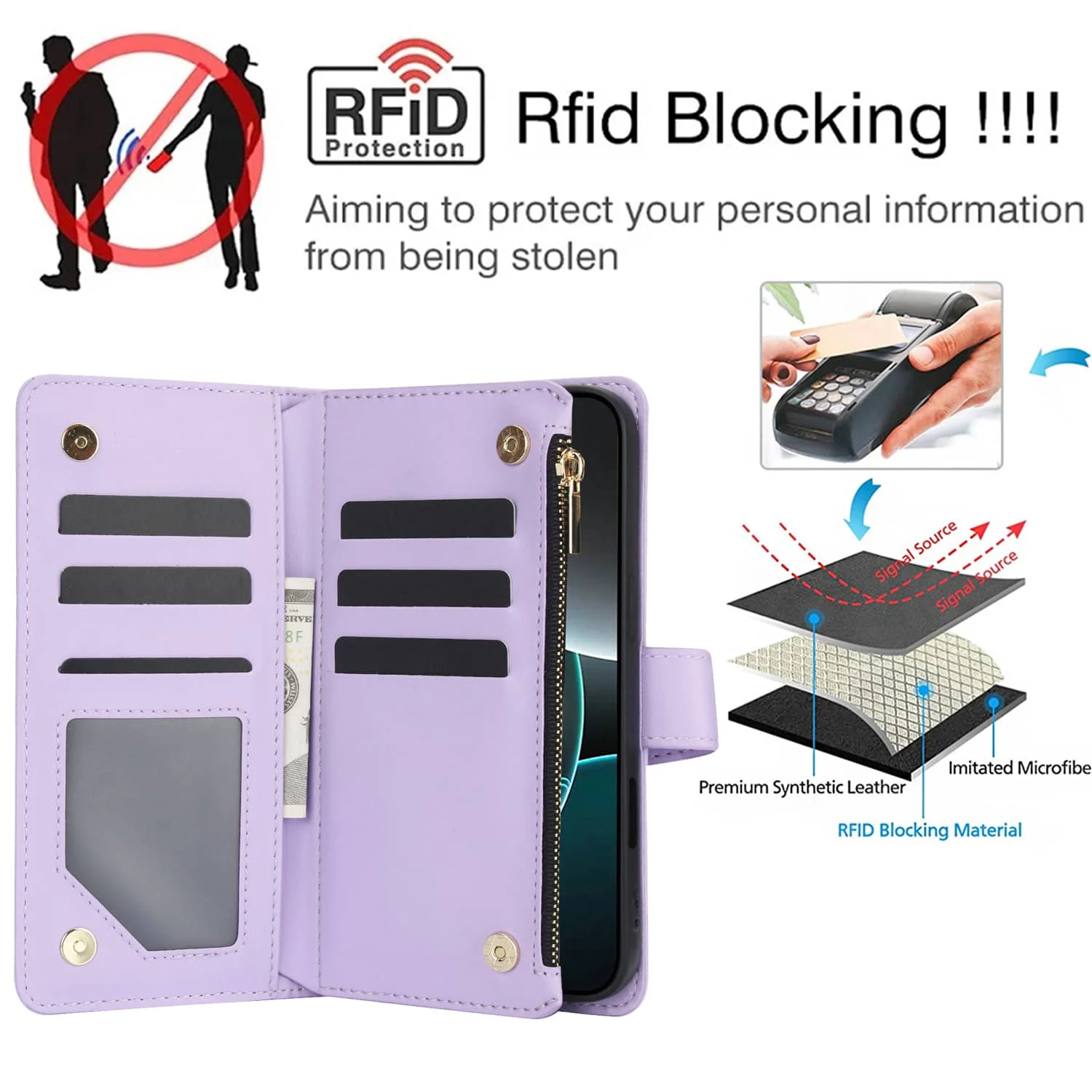 حافظة محفظة لهاتف آيفون 17 برو ماكس اير، حافظة محفظة بسحاب قابلة للتعديل مع مسند، حافظة فليب فوليو #6