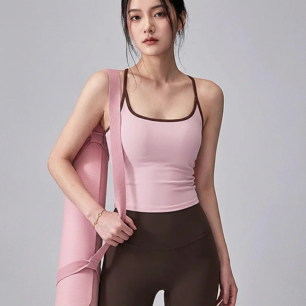 

Women's Contrasting Color I-shaped Beauty Back Sports Underwear Fitness Bra Thin Suspender Yoga Vest