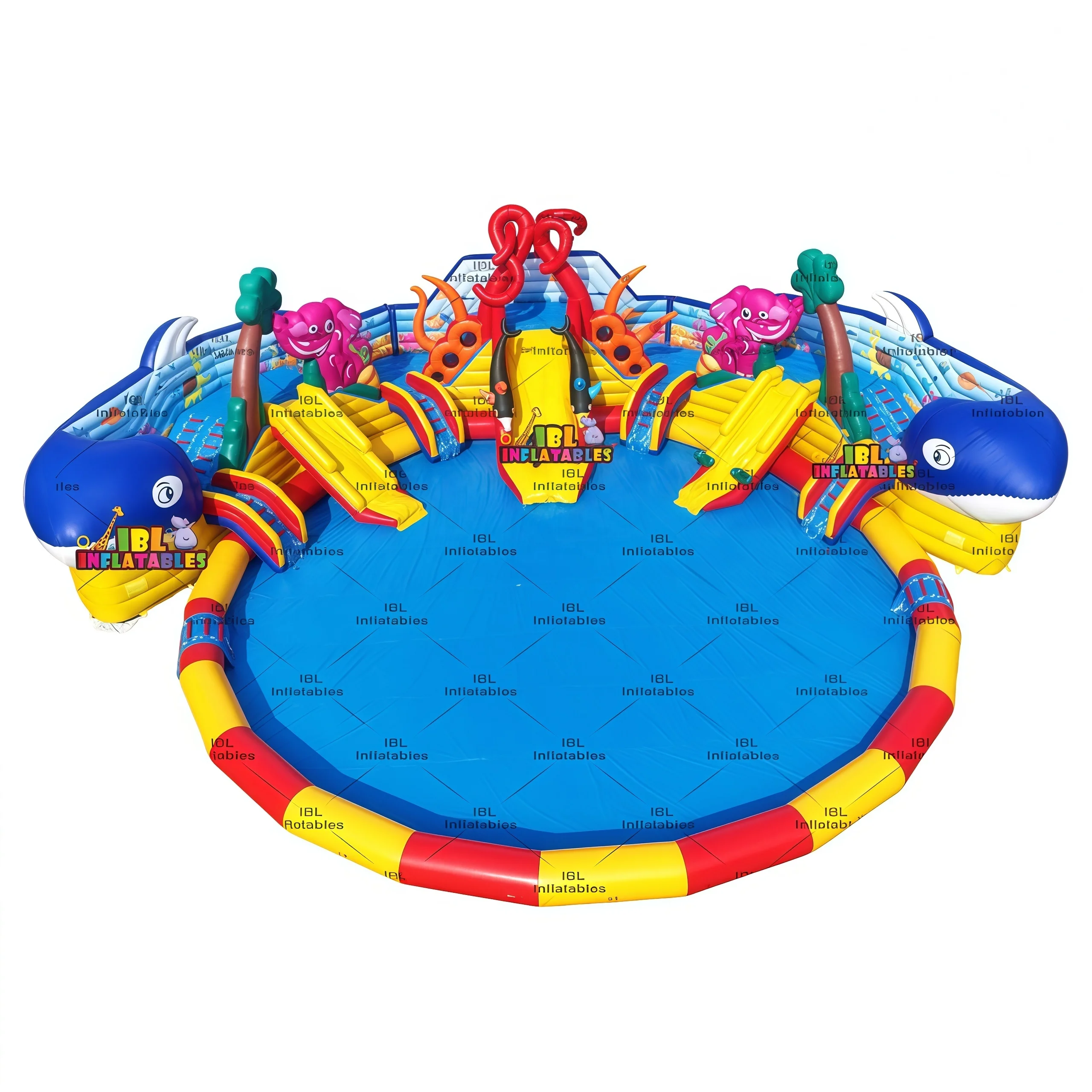 Commercial Themed Inflatable Water Park Inflatable Water Playground with Splash Slide Pool Easy Setup Rental for Kids Parties