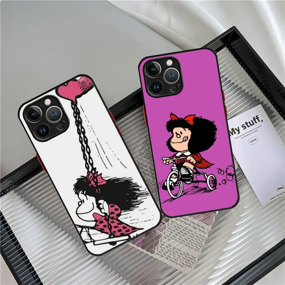 Humor-M-mafalda Phone Case For iPhone 16 Pro Max 15 14 13 12 X XR XS XSMAX 8 7 Plus Skin Feel Scrub case