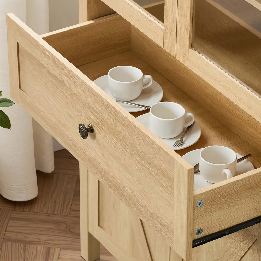 خزانة مخزن مقوسة، 71 خزانة تخزين عرض باب زجاجي طويل القامة مع درج وأرفف قابلة للتعديل، خزانة متعددة الاستخدامات للمزرعة B