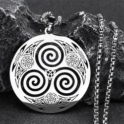 Stainless Steel Viking Witch Celtic Knot Triskele Necklace for Women Men Wicca Supernatural Talisman Male Chain Jewelry N7062S02