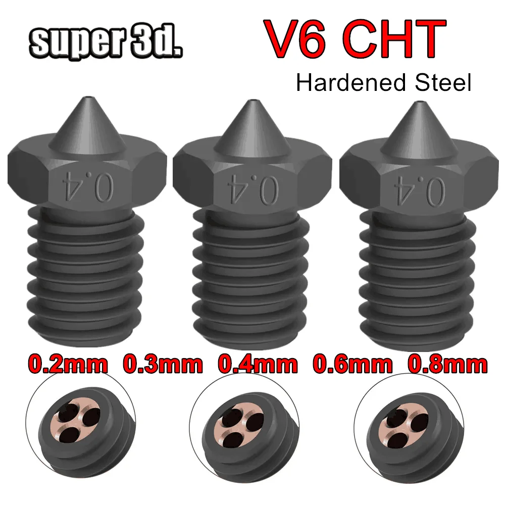 

CHT V6 Hardened Steel Nozzle High Flow Clone E3D V6 CHT 3D Printer Parts Nozzles For Ender 3 Hotend Titan Extruder Prusa i3 MK3