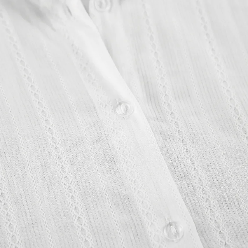 Весна-осень 2026, хлопковая рубашка, женская блузка Dobby, отложной воротник, расклешенные рукава, карьерная белая рубашка на шнуровке, топ