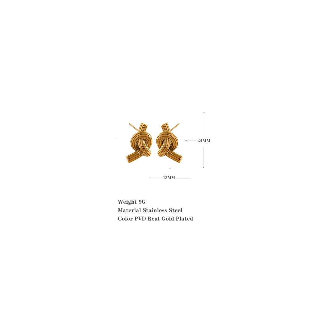 Yhpup Creative Stainless Steel Knotted Unusual Fashion Stud Earrings Personality Statement 18K PVD Plated Waterproof Jewelry New
