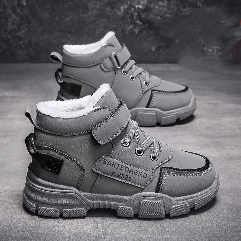

Winter Warm Thick Plush Children's Ankle Boots Pu Leather Non-slip Boys Snow Boots Big Kids Riding Boots Girls Fashion Shoes
