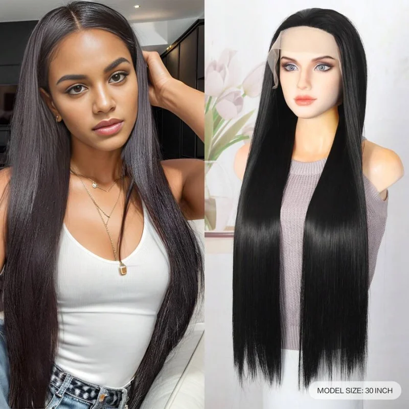 

Lace Wig – 30" Long Straight Dark Brown Synthetic, Natural Looking, for Daily & Party
