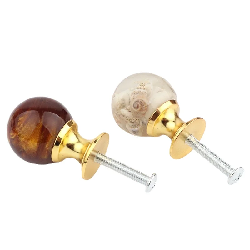 Creative 25mm Resin Shell Amber Brass Drawer Cabinet Door Handle Kitchen Cabinet Wardrobe Door Table Drawer Knob for Furniture