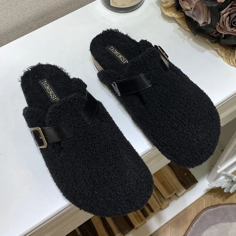 Calzature invernali appartamenti donna muli pantofole scarpe moda peluche Outdoor Indoor Ladies Flats pantofole scarpe di pelliccia scivoli femminili