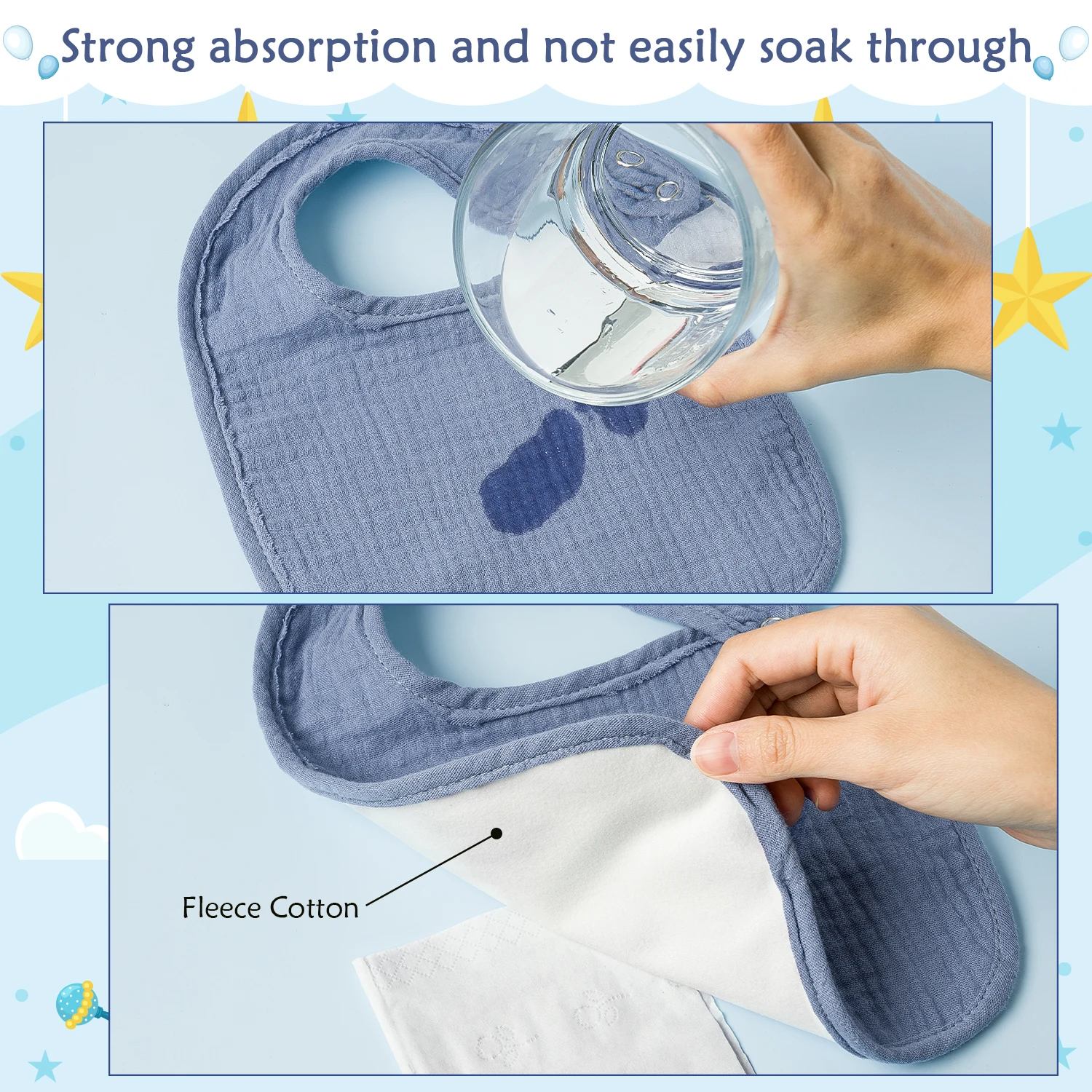 6Pcs Baby Bibs Cotton Gauze Side Snap Bib Set Baby Feeding Drool Bib Infants Towel Soft Cotton Burp Cloth Newborn Toddler Bibs