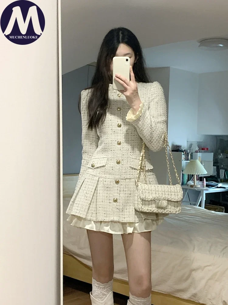 Elegant and Pretty Women\'s Mini Dress Long Sleeve O Neck Slim Fit Korean Fashion Spring Autumn New 2024