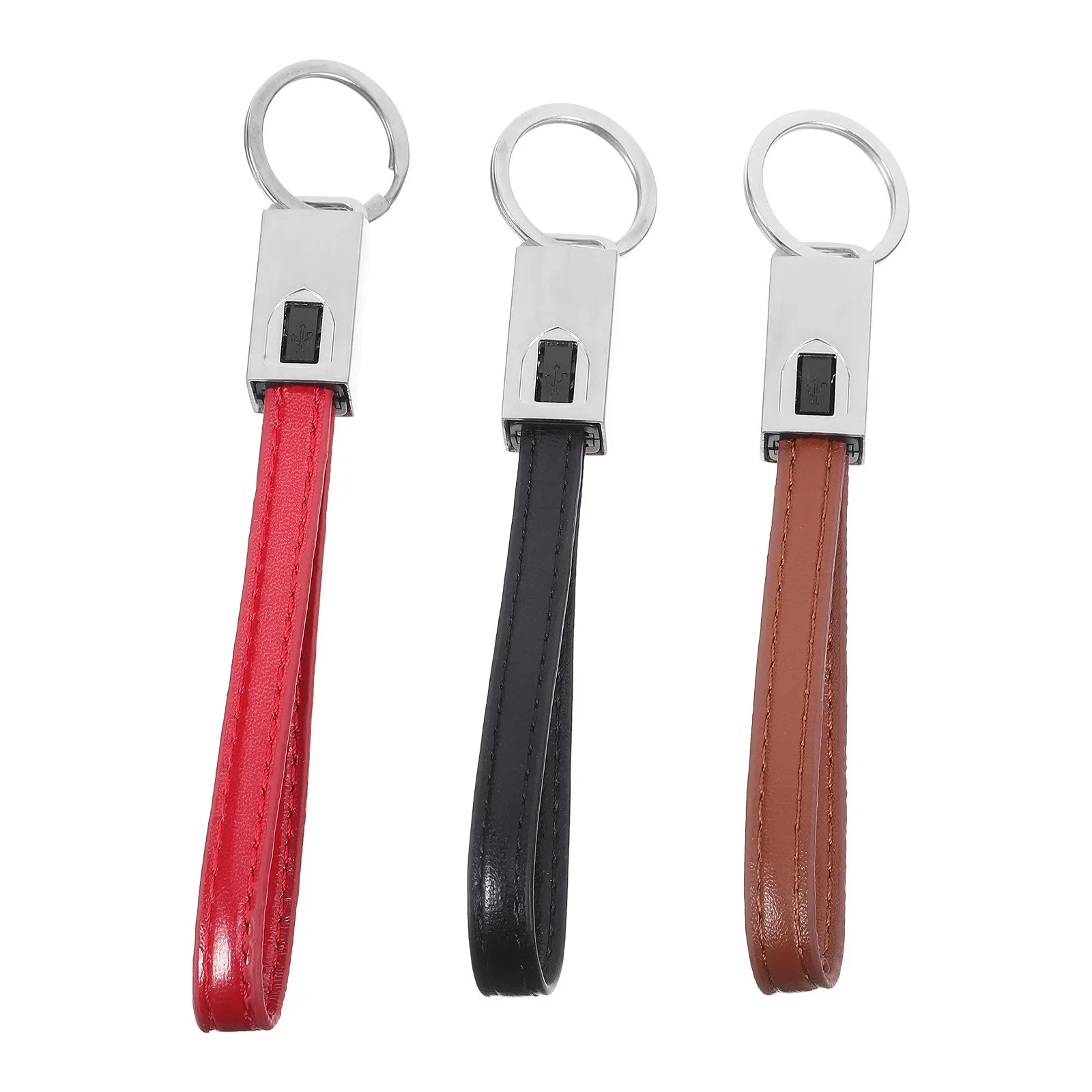 3Pcs Keychain Data Cable Type C Fast Charging Cable USB Keyring Charger Portable Phone Lanyard Black Brown Red