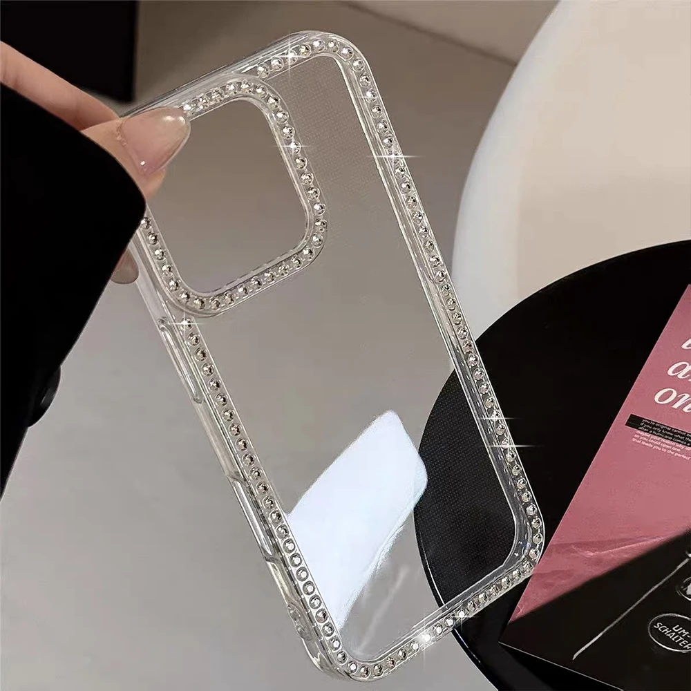 Luxo transparente diamante jóias caso de telefone para iphone 17 pro max 16 11 13 15 14 12 glitter pára-choques volta casos capa
