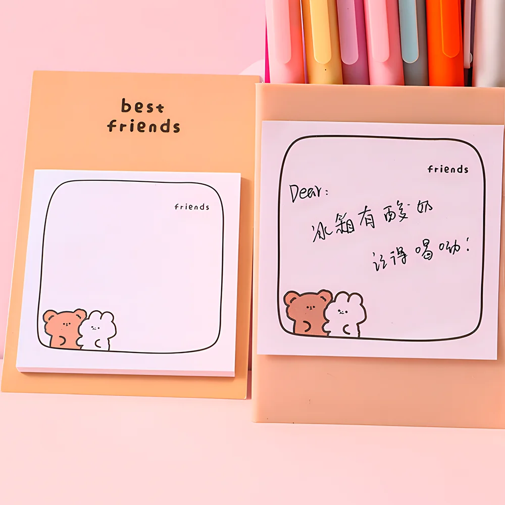 Cute Kawaii Bear Sticky Notes Funny Memo Pad Post Notepads Back to School Girl Stationery Office Supply Planner Agenda Checklist