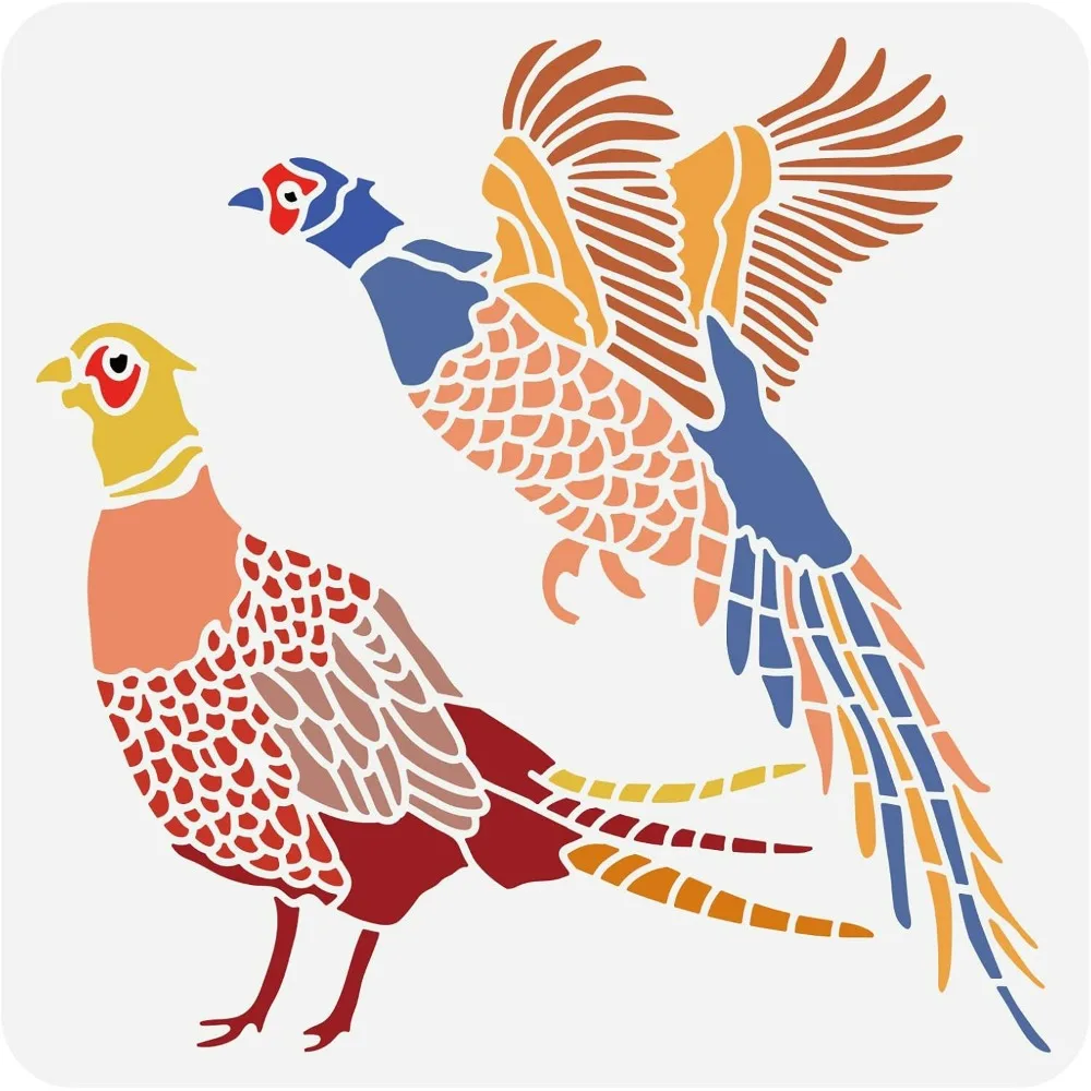 Wild Pheasant Bird Pattern Stencil 12x12inch Reusable PET Drawing Painting Template for Art Painting Scrabooking and Wall