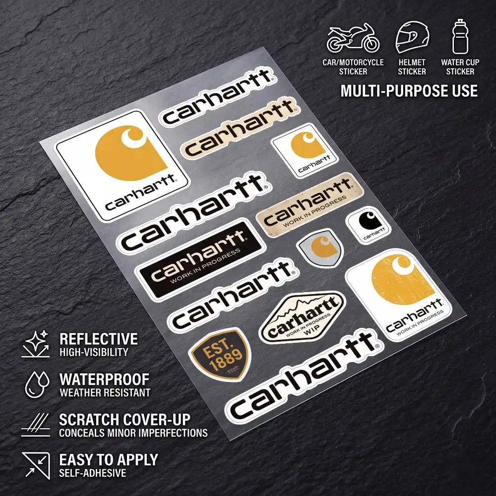 C-CARHARTT-T High Visibility Reflective Waterproof Decal Scratch Hide Sticker Fit Car Motorcycle Helmet Refrigerator