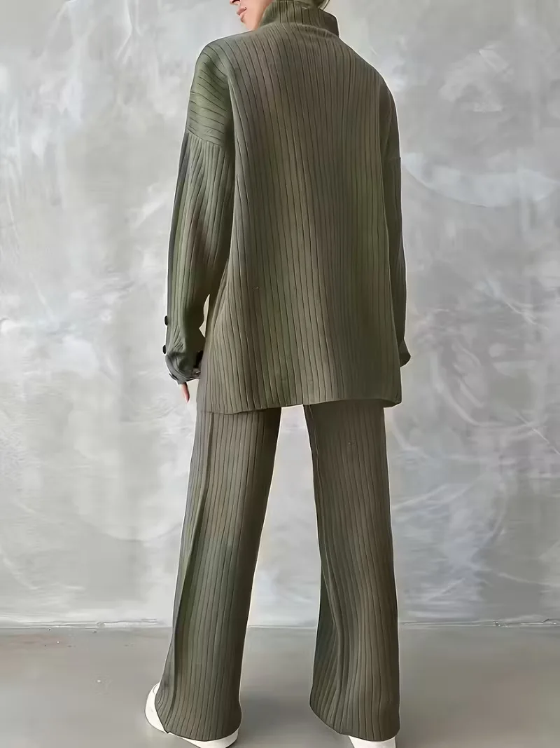 الخريف الشتاء 2 قطع النساء مجموعات محبوك رياضية 2025 جديد الياقة المدورة البلوز القمم واسعة الساق الركض بانت الدعاوى ملابس غير رسمية