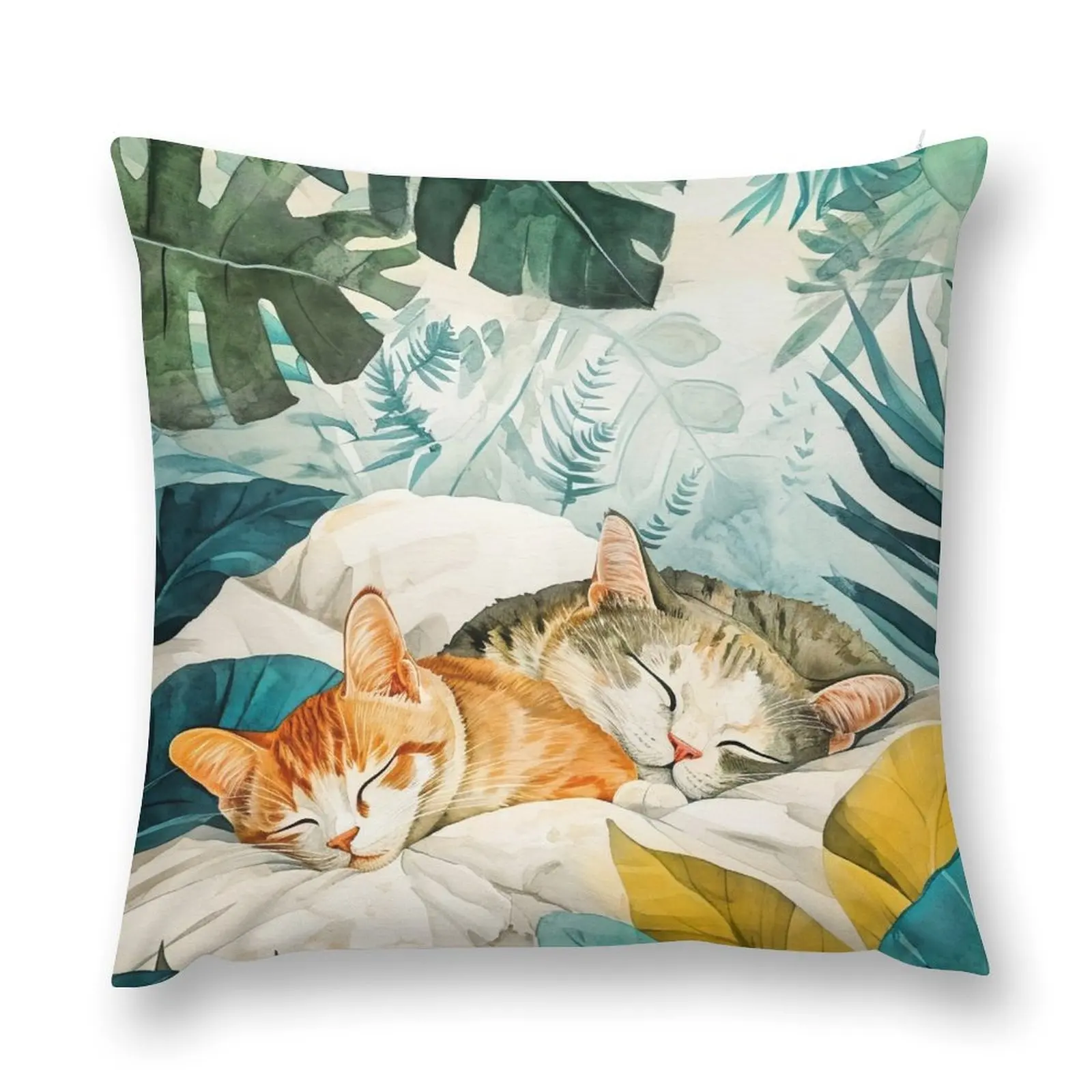 Cats in bed watercolor art #cat Throw Pillow Custom Cushion Decorative pillowcase Sofa Cushion pillow