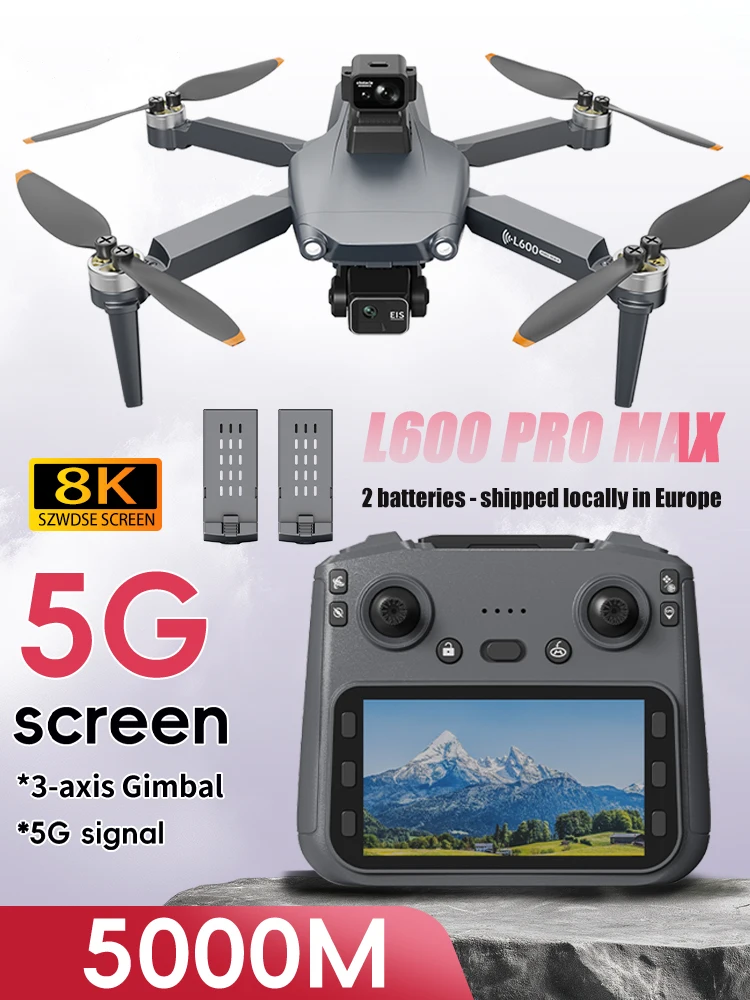 2026 L600 Pro MAX GPS-Drohne 4K Professionelle HD-Kamera 3-Achsen-Gimbal Luftbildfotografie 5G WIFI FPV 360 °   Laser-Hindernisvermeidung Bürstenloser Motor Großbildschirm RC Quadcopter 2 Batterien