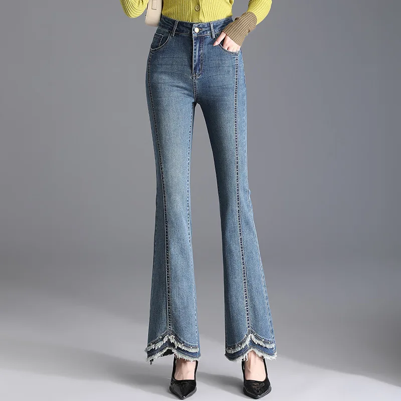 

Raw Hem Flared Pants for Women, Spring and Autumn High Waist Slimming Fashion Versatile Casual Bootcut Jeans