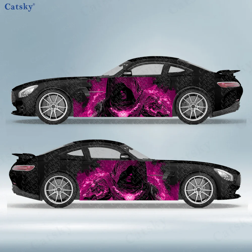 

2pcs Flame Mysterious Man Car Vinyl Wrap, PVC Material Waterproof Side Car Sticker, Self-Adhesive Scratch-Resistant Stickers