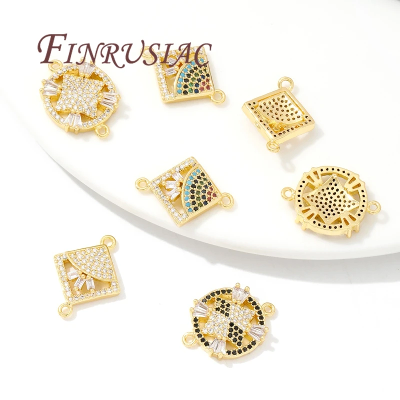 18K Gold Plated Zircon Crystal Charm Connectors For Jewelry,DIY Necklace Earrings Making Accessories,Trendy Cross/Flowers Charms