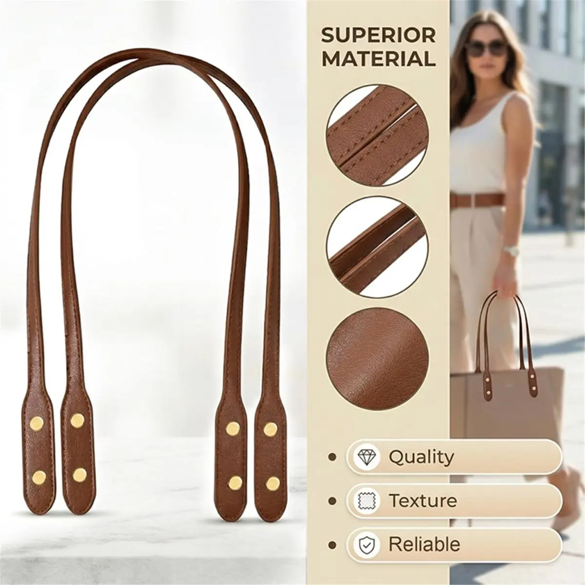 Best sales 2026 4pcs PU Leather Purse Bag Handles, Wraps Mount Handbag Band with Rivets, Sew on Short Bag Belt Strap Replacement