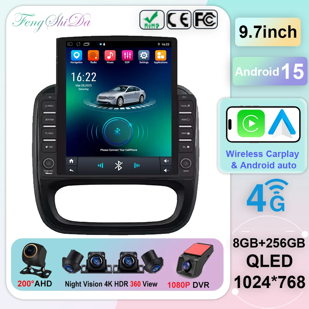 9.7 inch Android For Renault Trafic 3 14-21 For Opel Vivaro B Car Radio Carplay 2 Din Head Unit GPS Navigation  Touch Screen