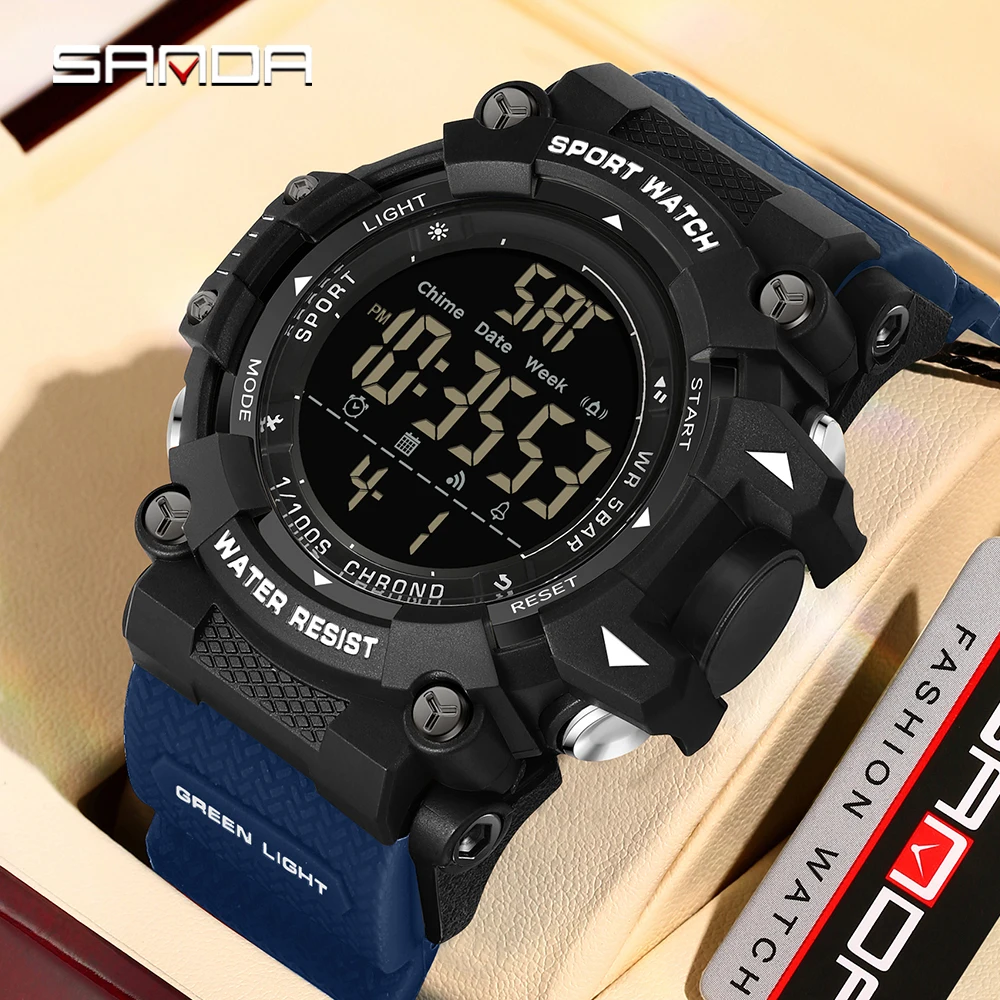 SANDA Men Outdoor Sports Watch Waterproof LED Analog Digital Show Multifunction Big Dial Electronic Wristwatch G style Male Cloc