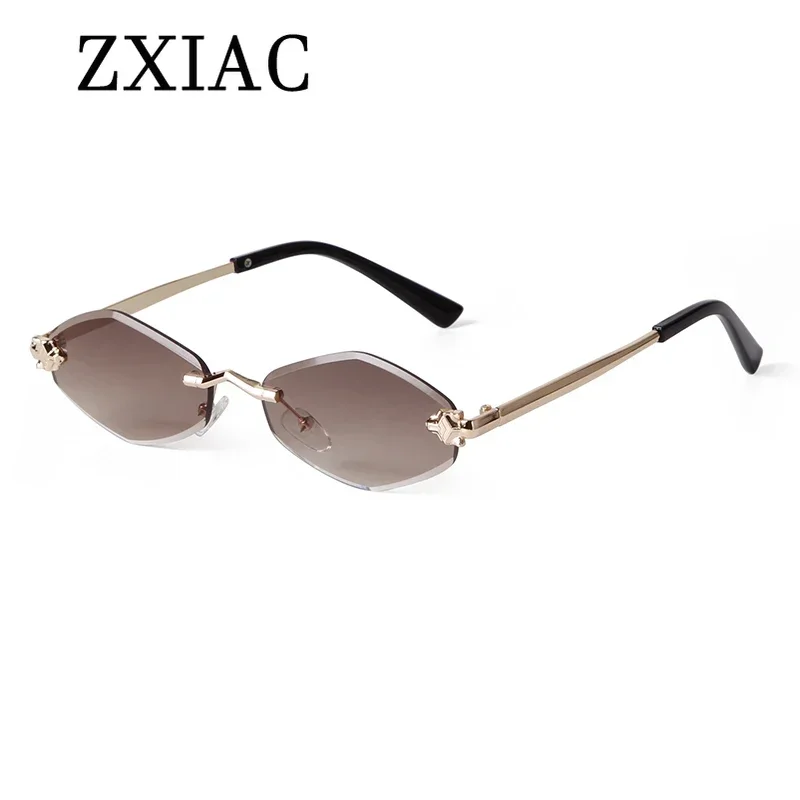 ZXIAC Fashion Rimless Frame Sunglasses Women Luxury Wolf Head Brand Designer Sun Glasses Men Frameless Metal Thin Leg Shades UV