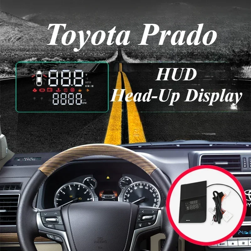 For Toyota Prado HUD Head Up Display Windshield Projector OBD Speed Tire Pressure Monitor HD Projector  Alarm System