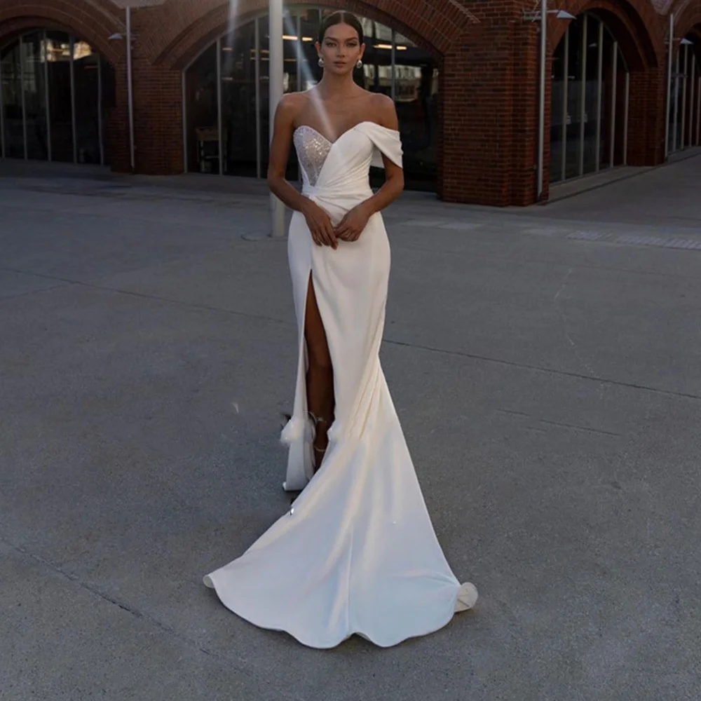 

Mermaid Wedding Dresses Stretch Sweetheart Satin Shiny Sequin Detail Split Women For Women Custom Made To Measures Side Slit
