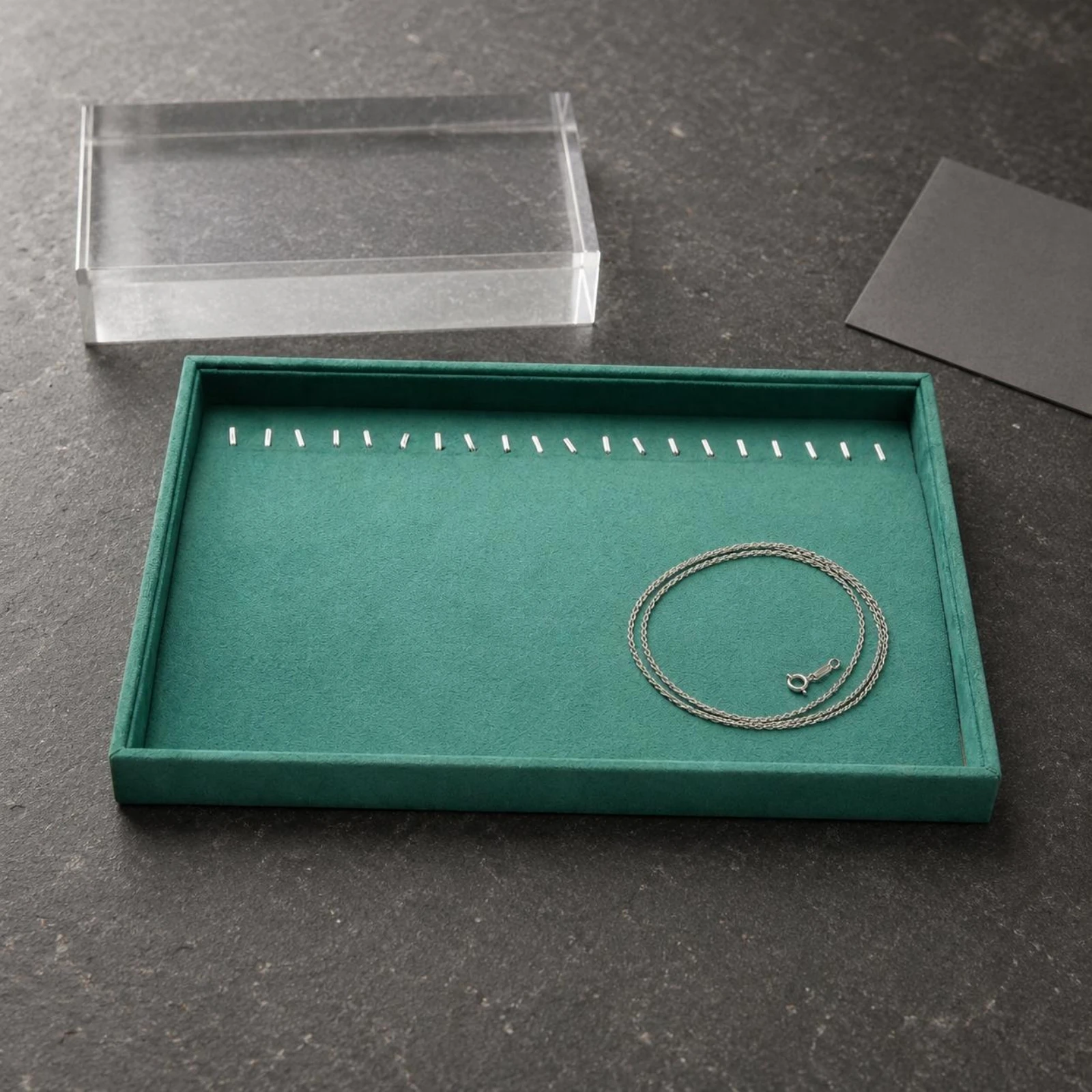 Jewelry Display Tray Green Velvet Jewelry Tray Accessory Storage Flocked Rectangular