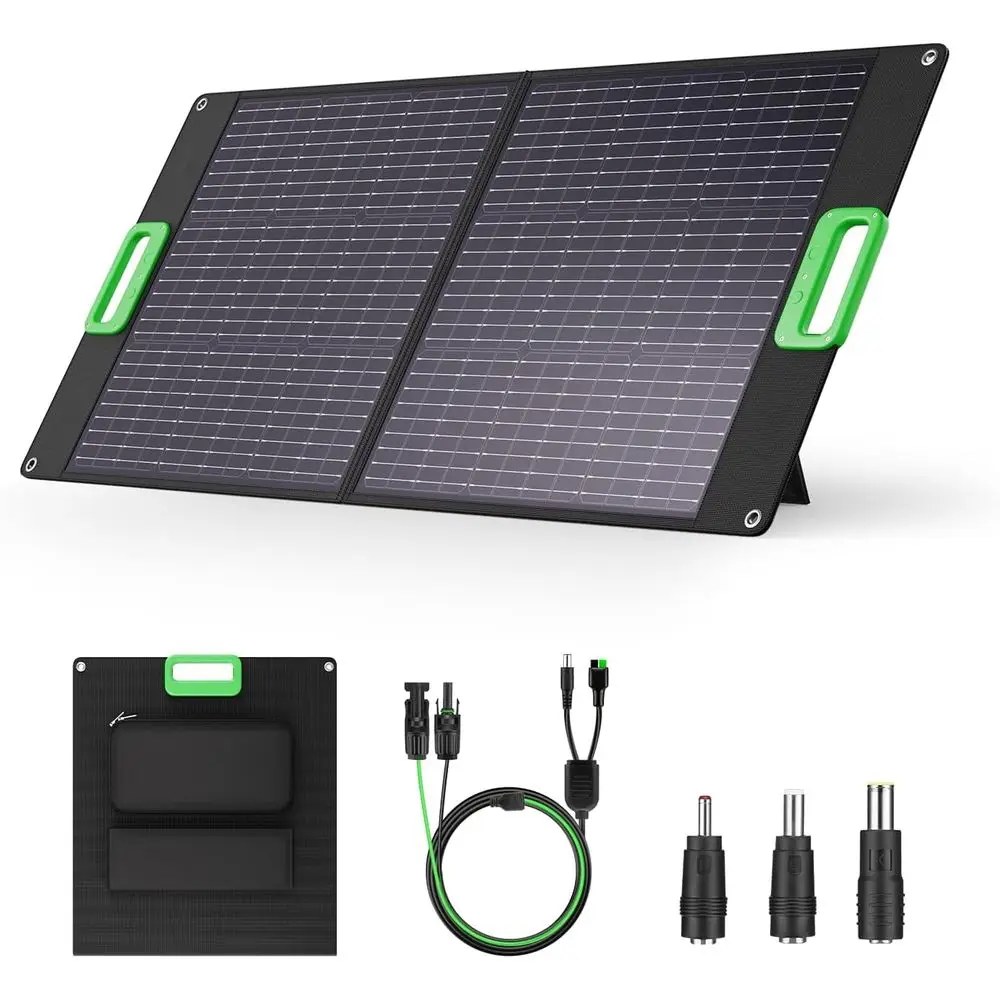 

100W Portable Solar Panel Kit, 23.5% Efficiency, Waterproof, with Kickstands, Ideal for Camping, RV, and Off-Grid Living