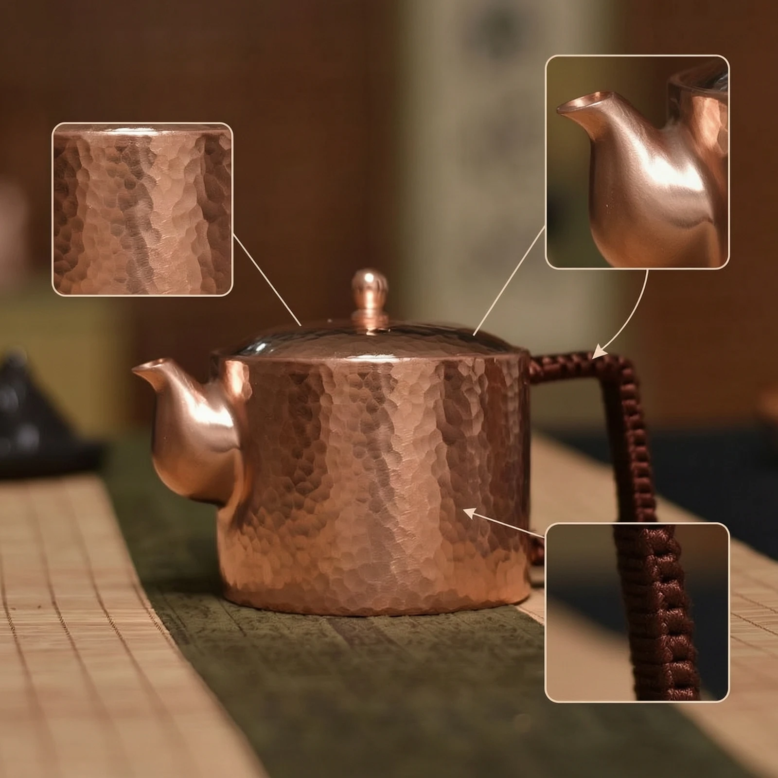 Copper Kettle with Side Handle Compact Kettle with Side Handle Teapot Handmade Vessel Vintage for Collectors