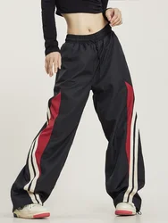 Houzhou baggy feminino sweatpants perna larga corredores casual streetwear y2k calças de pista vintage preto oversized calças esportivas básicas