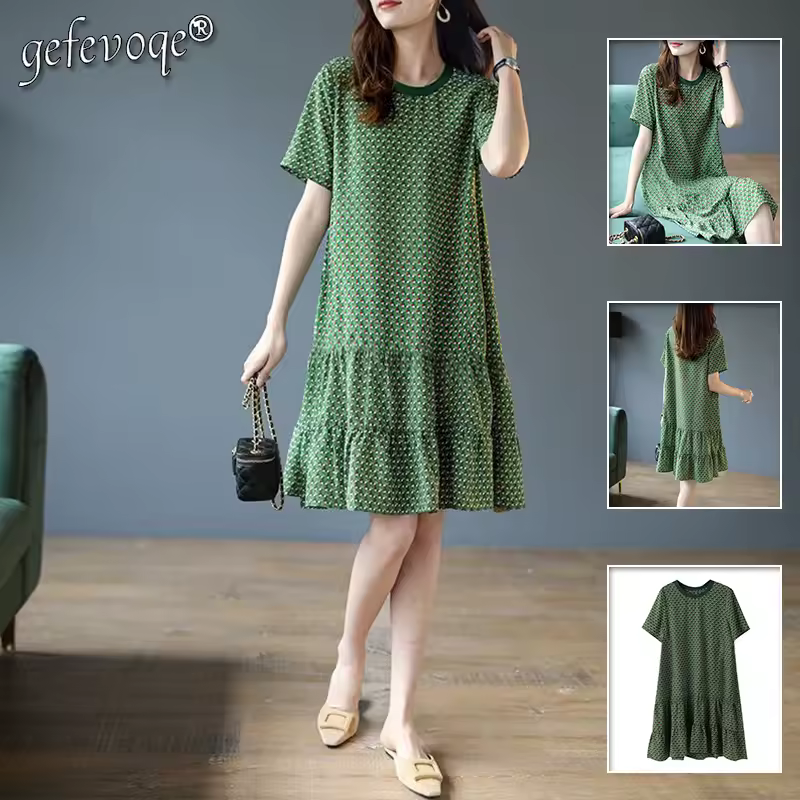Casual Floral Printing Dresses Spring Summer 2023 Streetwear Short Sleeve Round Neck Loose Pullovers Midi Dress Women's Clothing Products on AliExpress