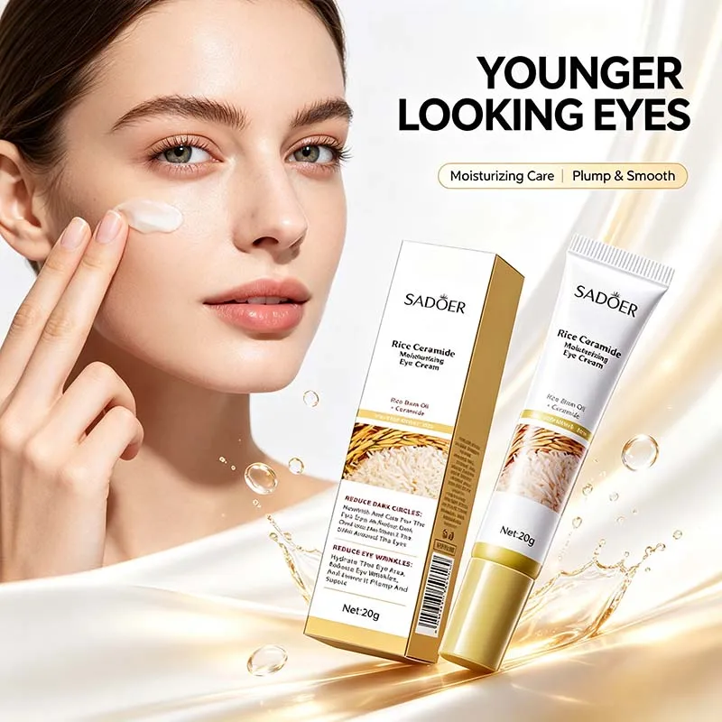 SADOER Rice Ceramide Eye Cream Anti Fine Lines Wrinkles Deep Moisturizer Anti Dark Circles Smooth Under Eye Skin Daily Eye Care